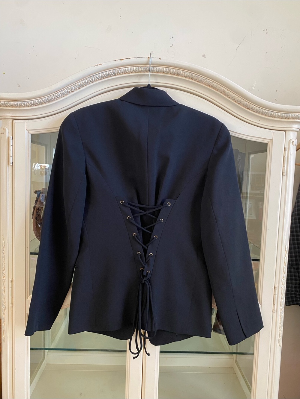 Vintage 80s Black Lace Up Blazer Jacket